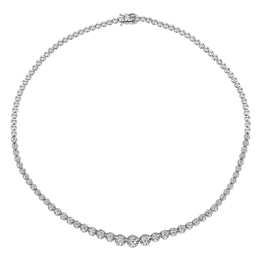 3.00 CT Natural Diamond Choker Graduating Necklace G SI 14K White Gold 16''